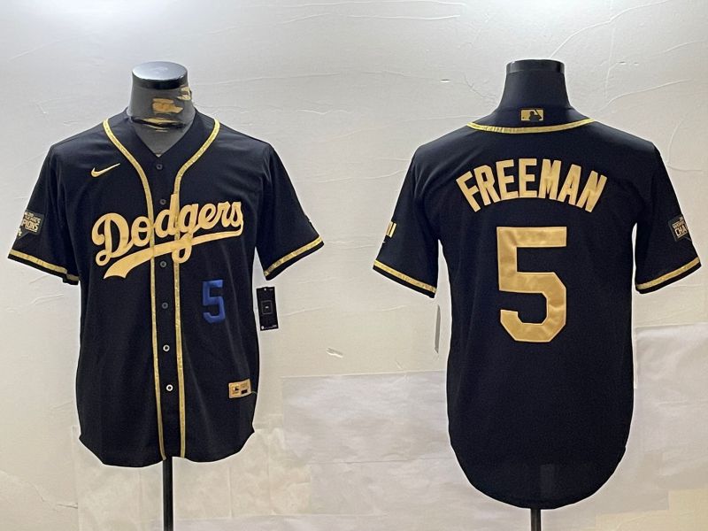 Men Los Angeles Dodgers 5 Freeman Black Gold Fashion Nike 2024 MLB Jersey style 11204